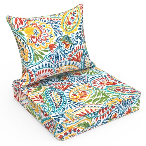 LVTXIII Outdoor Seat and Back Cushion Patio Deep Seat Cushion Set Seasonal Chair Cushion for Wicker Chairs and Garden Furniture Decoration, 22"x22"x4", Paisley Multi - color: Paisley Multi, size: 22x22x4