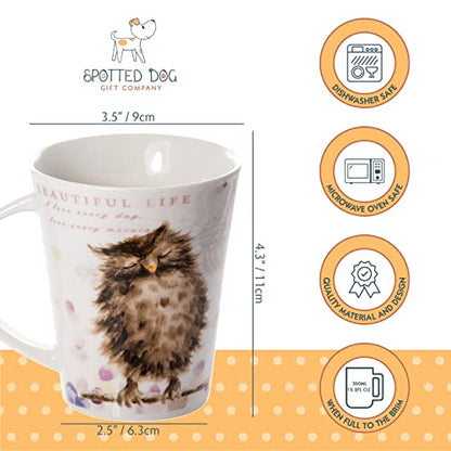 SPOTTED DOG GIFT COMPANY Animal Coffee Mugs Set of 4, 12.2 oz Ceramic Mugs & Tea Cups with Owl Squirrel Chicken Goose Designs, Microwave & Dishwasher Safe, Animal Lover Gifts for Women & Men