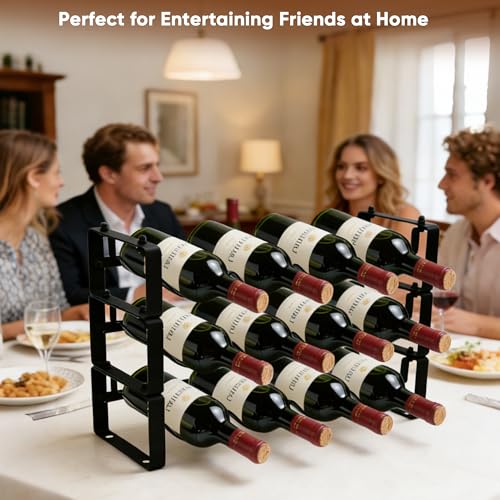 Wine Rack for Countertop – Stackable Freestanding Bottle Organizer for Kitchen, Pantry, Bar Cabinet & Small Spaces – Compact Metal Shelf & Modular Storage Stand (3-Tier) - size: 3-Tier
