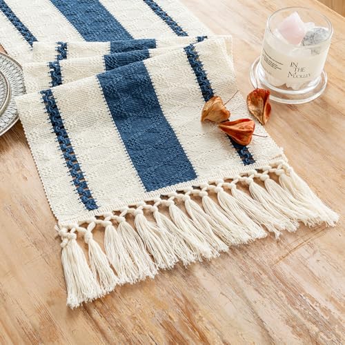 Fancy Homi Dusty Blue Table Runner 60 Inches Long Boho Macrame Table Runner for Home Decor, Farmhouse Table Runners with Tassels for Party Bohemian Rustic Bridal Shower Dining Decor 12x60 Inches - color: Dusty Blue, size: 12" x 60"