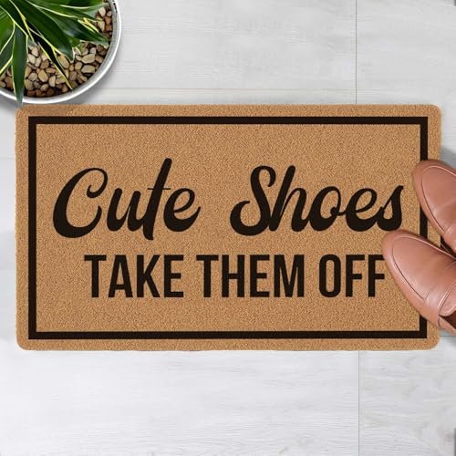 Welcome Door Mat Outdoor Indoor Entrance, Low-Profile Floor Mats Cute Shoes Take Them Off Non Slip Durable Entrance Rugs for Entry, Patio, High Traffic Areas Front Door, 17" x 29.5" - color: Cute Shoes Take Them Off