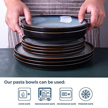 LERATIO 9.0" Ceramic Pasta Bowls Set of 6,38oz Large Stoneware Bowls Set | Reactive Glaze Serving Bowls Set,Wide Bowl for Pasta,Salad,Fruit & Noodles,Housewarming & Wedding Gift-Gray White - color: Gray White, size: Set of 4