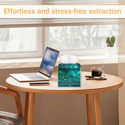 Pink Green Glitter 2 Pcs Tissue Box Cover Square, Tissue Box Holder Waterproof Leather Facial Paper Organizer Dispenser for Bathroom Home Car Nightstand - color: Pink Green Glitter