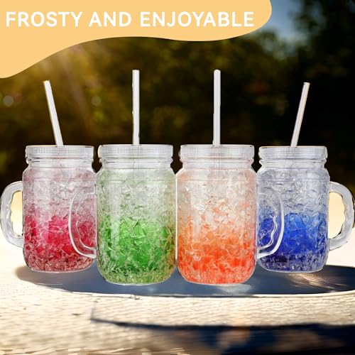 Lily's Home Old Fashioned Glasses with Lids Straws and Handles, 16 oz Set of 4 – Clear Acrylic Tumbler Cups with Color Accents, Reusable Party Drinkware for BBQ, Poolside, Outdoor Events & Home Bar - style: With Lids and Straws