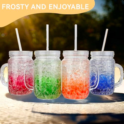 Lily's Home Old Fashioned Glasses with Lids Straws and Handles, 16 oz Set of 4 – Clear Acrylic Tumbler Cups with Color Accents, Reusable Party Drinkware for BBQ, Poolside, Outdoor Events & Home Bar - style: With Lids and Straws
