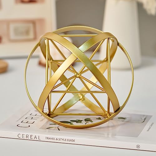 7" Gold Decorative Sphere,Geometric Sculpture Tabletop Decorative Balls | Geometric Sculpture，Tabletop Decorations for Living Room, Study，Bedroom，Modern Home Decor Accents - color: Gold-a