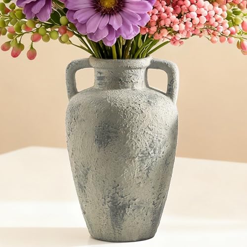 Ceramic Flower Vase, 11.41 Inch Tall Rustic Vase with 2 Handles | Terracotta Farmhouse Vase Adds Rustic Charm to Living Room, Dining Table, Kitchen, and Office Decor, Perfect for Home Styling - color: 103-3-11.4in