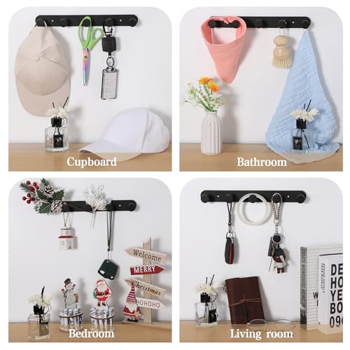 Coat Hooks Wall Mounted , Black Coat Rack with 5 Hooks, Adhesive Or Screw | Heavy Duty Coat Hanger Towel Hooks, 2 Install Options, For Towels, Coats, Hats, Bags, Bathroom, Kitchen, Door - style: "O" shape