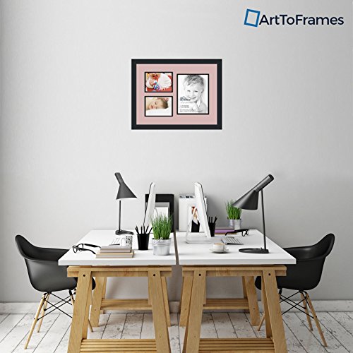 ArtToFrames Collage Photo Frame Double Mat with 1-8x10 and 2-5x7 Openings and Satin Black Frame - color: Seashell, size: 1 - 8x10 and 2 - 5x7