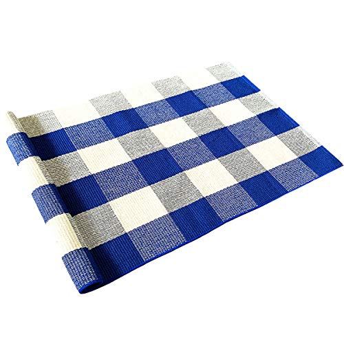 LEVINIS Blue Buffalo Plaid Rugs 3'x2'- Cotton Hand-Woven Rug Farmhouse Front Porch Rugs Outdoor Doormat Washable Buffalo Check Rug for Kitchen/Bathroom/Entry Way/Sink - color: Blue/White, size: 1'11" x 2'11" (Rectangular)