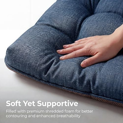Chair Cushions for Dining Chairs Set of 4, 15.5" x 15.5" x 3.5" Kitchen Chair Cushions with Ties, Upgraded Silicone Non-Slip Bottom, Premium Shredded Memory Foam Chair Pads, Navy Blue - color: Navy Blue