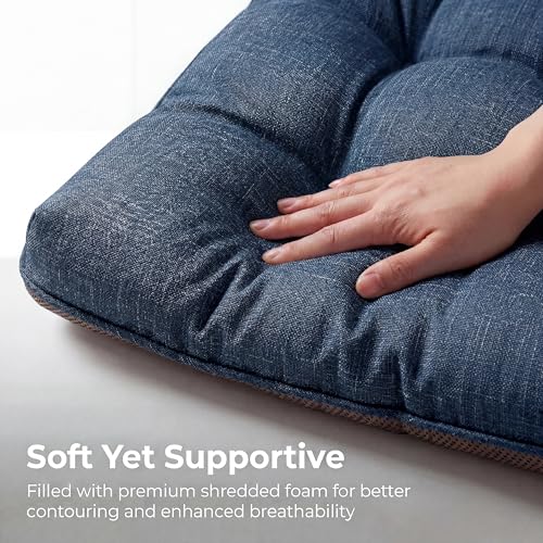 Chair Cushions for Dining Chairs Set of 4, 15.5" x 15.5" x 3.5" Kitchen Chair Cushions with Ties, Upgraded Silicone Non-Slip Bottom, Premium Shredded Memory Foam Chair Pads, Navy Blue - color: Navy Blue