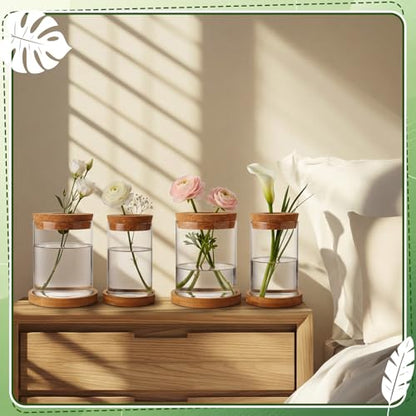 Hushee 12 Pcs Plants Propagation Stations Glass Propagation Jars with Hole Lid Hydroponic Terrarium Vases Gifts for Plant Lovers Home Indoor Office Tabletop Decoration, 2 Sizes