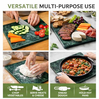 Marble Cheese and Pastry Board 16 x 12 Inch | Natural Carrara Marble, Cutting Board and Serving Tray, For Dough, Bread, Pizza, Charcuterie, Heavy, Non-Slip, Gift-Ready - color: Green, size: 16"L x 12"W
