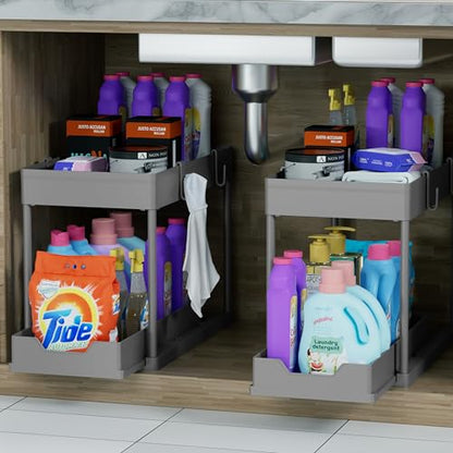 DEKAVA 2 Pack Under Sink Organizer, 2-Tier Sliding Cabinet Basket, Grey - color: Grey
