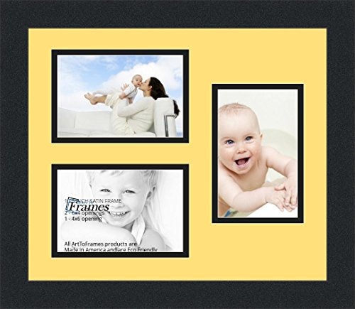 ArtToFrames Collage Photo Frame Double Mat with 3-4x6 Openings and Satin Black Frame - color: Canary, size: 3 - 4x6