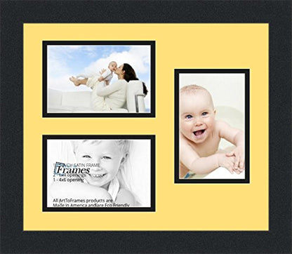 ArtToFrames Collage Photo Frame Double Mat with 3-4x6 Openings and Satin Black Frame - color: Canary, size: 3 - 4x6
