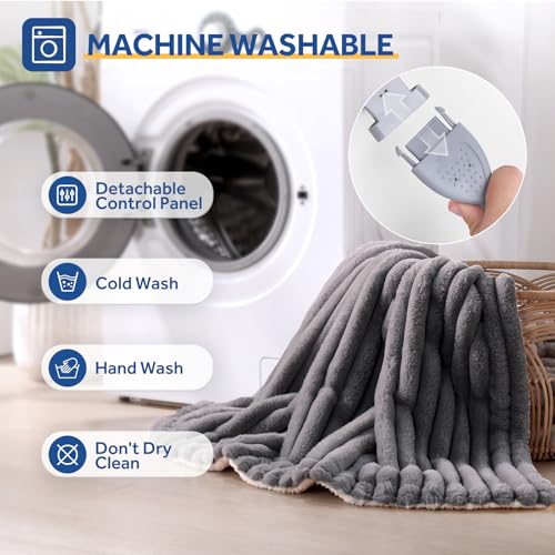 Sealy Electric Blanket Queen 84×90, Faux Fur to Sherpa, Charcoal | Heated Blanket, Dual Control, 10 Heating Levels, 1-12 Hours Auto Off, Overheat Protection, Machine Washable, ETC Certified - color: Charcoal, size: Queen Size 84" x 90"