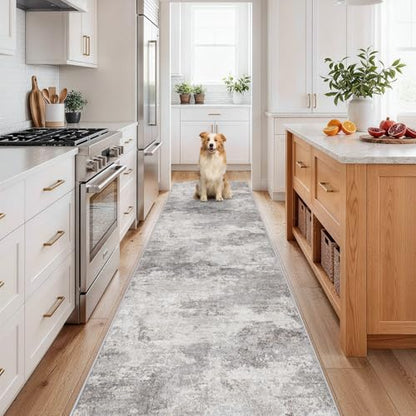 Washable 3x12 Hallway Runner Rug: Washable Non Slip Carpet Grey | Long Entryways Kitchen Living Room - Abstract Modern Neutral Thin Low Pile Runners 3x12 Grey - color: Grey01, size: 3' x 12' (Rectangular)
