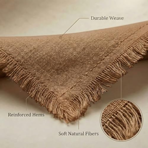 ACCENTHOME Brown Cotton Linen Napkin Set of 6 18x18 inch Dinner Napkins - Washable Soft Premium Hotel Quality Reusable Napkins Perfect Table Napkins for Family Dinners, Weddings & Everyday Use | Cotton Linen Blend Napkins, Machine Wash On Gentle Cycle, Ec