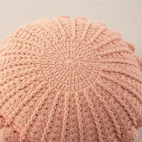 Knitted Throw Pillow Round Couch Pillow (Pink, 18inch) | Incloude insert Handmade Decorative Plush Pillow Cute Cushion - color: Pink