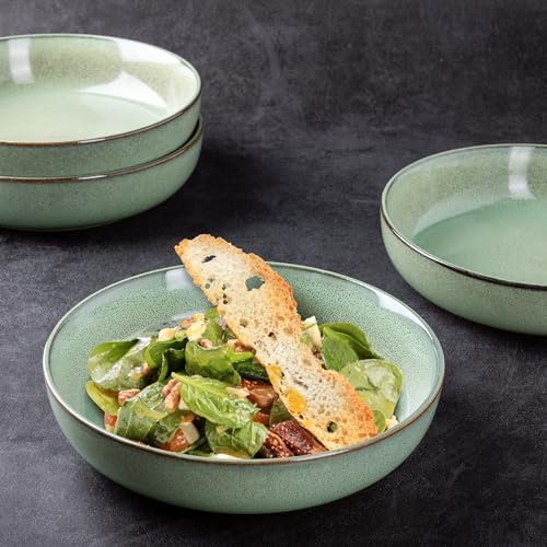 GBhome 8.75'' Large Ceramic Pasta Bowls, 38oz Stoneware Pasta Serving Bowls Set of 4 for Kitchen, Wide Bowls for Fruit,Pasta,Salad,Oatmeal,Meal, Microwave Safe, Reactive Glaze-Pastel Green - color: Pastel Green