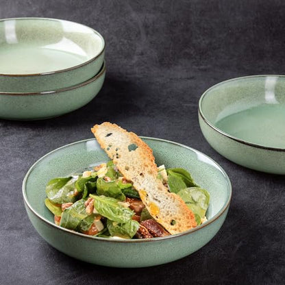 GBhome 8.75'' Large Ceramic Pasta Bowls, 38oz Stoneware Pasta Serving Bowls Set of 4 for Kitchen, Wide Bowls for Fruit,Pasta,Salad,Oatmeal,Meal, Microwave Safe, Reactive Glaze-Pastel Green - color: Pastel Green