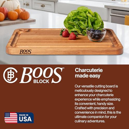 John Boos Prestige Series Rectangular Wooden Maple Cutting Board 22”x16” – 1.25” Thick, 13-lb Reversible Butcher Block with Juice Groove, Edge-Grain & Finger Grip Hole – Made in the USA - size: 22"L x 16"W