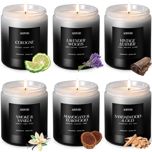 AOOVOO Scented Candles Set - 6 Pack Men Candles for Home Scented | 42 oz Soy Wax, 300 Hour Long Lasting Candle, Aromatherapy Candle Birthday, Christmas, Valentine, Gift Set for Men - size: 6 Pack Candles