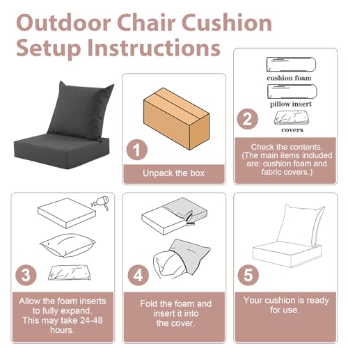 Outdoor Deep Seat Cushion Set, 24x24 Inch Water-Resistant & Fade-Resistant Outdoor Chair Cushions, Patio Furniture Cushions with Removable Cover for Patio Chair, Sofa, Dark Grey (Set of 2) - color: Dark Grey