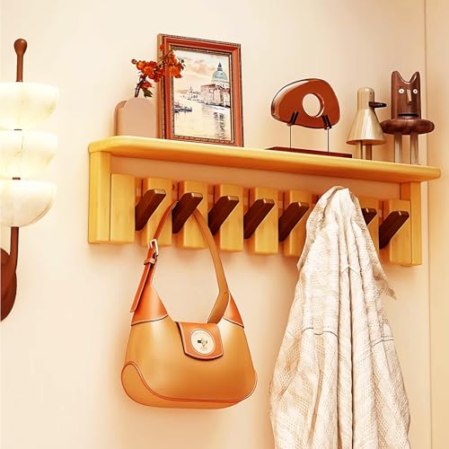 Wall Mounted Coat RackHooks Piano Key Hangers Natural Solid Wood Hanger Non-Woven Fabric Clothes Hangers for Closet, Kitchen, Bedroom, Bathroom, Entryway (Tray Walnut-Beech, 8 Hooks) - color: Tray walnut-beech, size: 8 Hooks