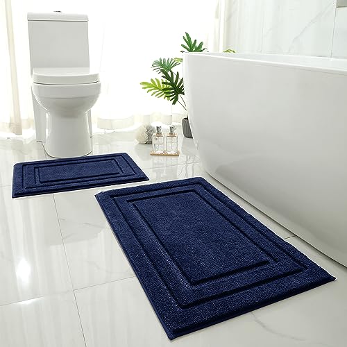 HOMEIDEAS Bathroom Rugs Sets 2 Piece, Super Soft and Absorbent Non Slip Microfiber Machine Washable Bath Mat Set (20" x 32" + 16" x 24", Navy Blue) - color: Loop- Navy Blue, size: 1'4" x 2'8" (16"x24"+20"x32")