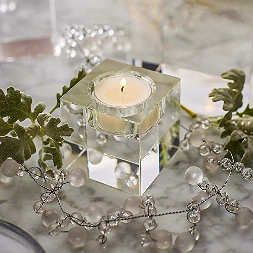 4 Pcs Clear Crystal Candle Holders, 2×2×1.6 inch Square Tealight Candle Holders Solid Square Tea Light Holders for Table Centerpiece Wedding Decor and Dinner Party Home Decor Candlelight