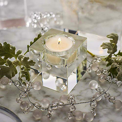 4 Pcs Clear Crystal Candle Holders, 2×2×1.6 inch Square Tealight Candle Holders Solid Square Tea Light Holders for Table Centerpiece Wedding Decor and Dinner Party Home Decor Candlelight