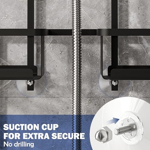 Aluminum Shower Caddy Hanging for Handheld Showerheads, Never Rust Shower Organizer with Hooks Holder Toothbrush Holder，Over Showerhead Caddy for Bathroom, Black - color: Black
