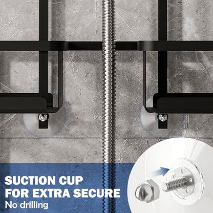 Aluminum Shower Caddy Hanging for Handheld Showerheads, Never Rust Shower Organizer with Hooks Holder Toothbrush Holder，Over Showerhead Caddy for Bathroom, Black - color: Black