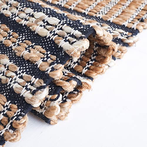 SAFAVIEH Natural Fiber Collection Area Rug - 7' Round, Navy & Natural, Handmade Flat Weave Stripe Jute & Cotton Jute, Ideal for High Traffic Areas in Living Room, Bedroom (NFB651N) - color: Navy/Natural, size: 7' (Round)