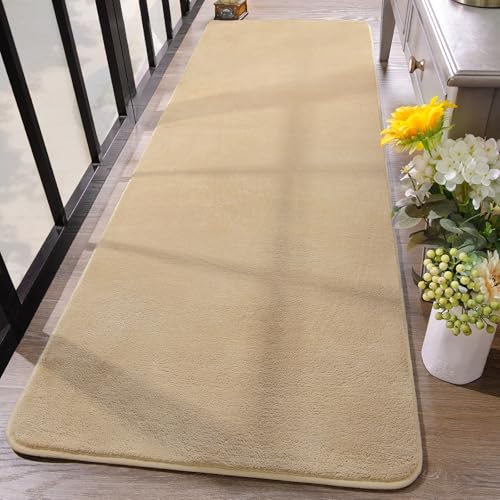 HOMORE 2x4 Runner Rug, Beige Rugs for Bedroom Living Room | Thickened Memory Foam Rugs for Bedside, Non Slip Washable Rug for Kitchen Entrance, Minimalist Carpet for Dorm Nursery Room - color: Beige, size: 2 x 4 Feet (Rectangular)