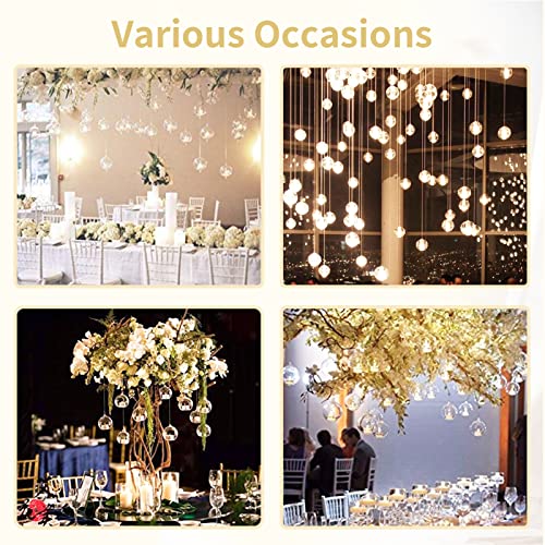 108 Pcs Mini Hanging Tealight Holder with LED Candles, 2.36in Hanging Glass Globes Candle Holder, Hanging Glass Terrarium Glass containers for Wedding Party Tree Decoration (Contains LED Candles) | Includes Flameless Votives, 2.36-Inch Clear Globes, Ready