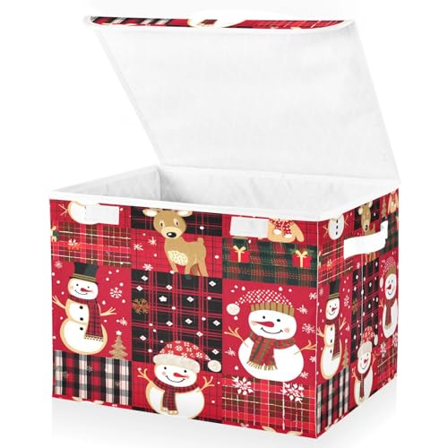 senya Christmas Baskets Collapsible Storage Bins with Lids, Red Christmas Plaid Snowman Storage Boxes Clothes Baskets for Organizing - color: Christmas 4