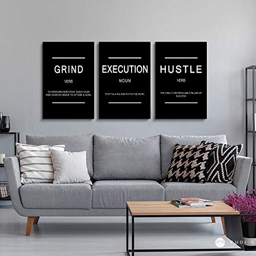 Framed Canvas Wall Art Success Quote, Office Wall Art, Black Large Poster, Positive Motivational Set of 3 Prints, Execute Failure Definition, Inspirational Print (B-3pcs,16x24inchx3pcs) - color: B-3pcs, size: 16x24inchx3pcs