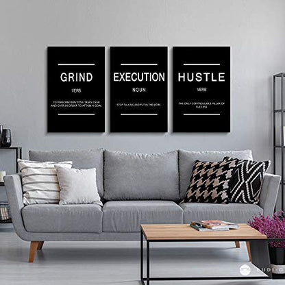 Framed Canvas Wall Art Success Quote, Office Wall Art, Black Large Poster, Positive Motivational Set of 3 Prints, Execute Failure Definition, Inspirational Print (B-3pcs,16x24inchx3pcs) - color: B-3pcs, size: 16x24inchx3pcs
