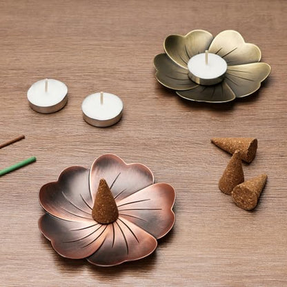 2-Pack Incense Holders for Cones Tea Light Candles Holder Scented Incense Cone Burner Holder Home Decor Trinkets Tray (Brass & Bronze) - size: 3.8'' Copper Trays (2-Pack)