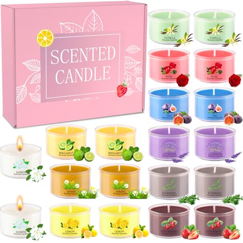 20 Pack Scented Candles, 1.6oz Mini Jar Holiday Gift Set with 10 Fragrances & Colors, Natural Soy Wax Aromatherapy Candles for Christmas, Home, Party Decor, Candle Gifts for Women, Her, Mom