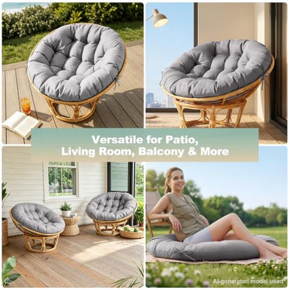 ARTPLAN Round Papasan Chair Cushion Tufted Swing Seat Pad with Ties,Grey | 47"x47"x4"tufted round chair cushion, polyester cover&fluffy fiber fill, fixed ties fit papasan, swing&wicker indoor chairs - color: Grey