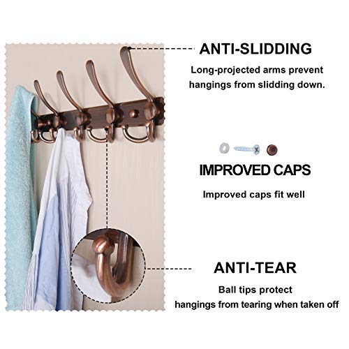 Wall Mounted Coat Rack - 5 Tri Hooks, Heavy Duty, Stainless Steel, Metal Coat Hook Rail for Coat Hat Towel Purse Robes Mudroom Bathroom Entryway,Antique Copper - color: Antique Copper, size: L=16" (1 Pcs)