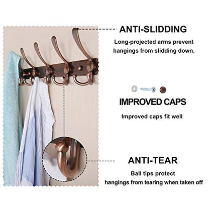 Wall Mounted Coat Rack - 5 Tri Hooks, Heavy Duty, Stainless Steel, Metal Coat Hook Rail for Coat Hat Towel Purse Robes Mudroom Bathroom Entryway,Antique Copper - color: Antique Copper, size: L=16" (1 Pcs)