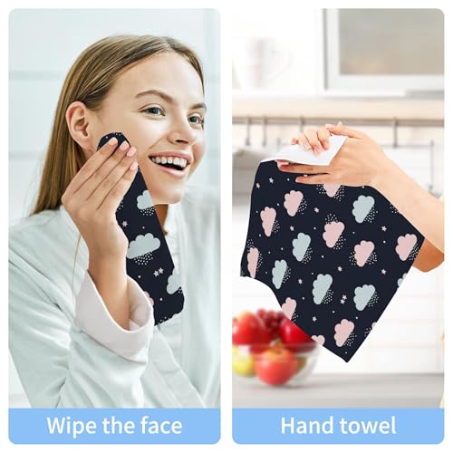 Burbuja Pink Blue Cloud Cotton Washcloths Set of 2, Highly Soft & Absorbent Fingertip Towels for Bathroom Spa Gym Kitchen, 12 x 12 in