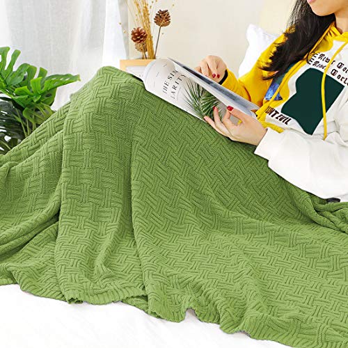 uxcell 100% Cotton Knit Throw Blanket, Cable Decors Yellow-Green 47x70 - color: Yellow-green