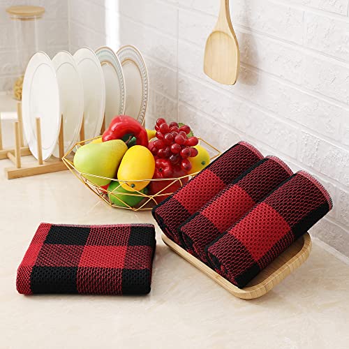 Homaxy 100% Cotton Plaid 6 Pack Kitchen Towels, 13" x 28", Black & Red | Waffle Weave, Plaid, Super Soft and Absorbent Dish Towels, Quick Drying, Multi-Purpose - color: Black & Red, size: 13 x 28 - 6 Pack
